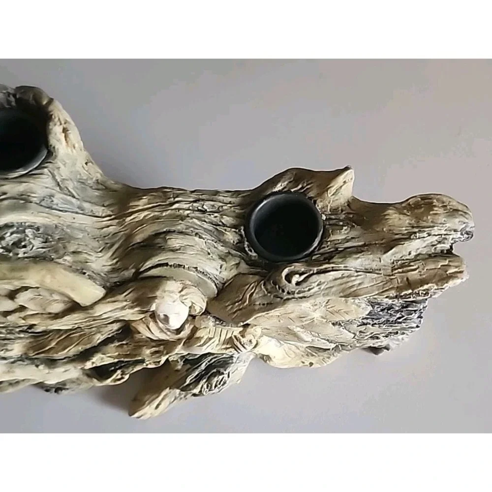 Vintage Angel Wood Resin Candlestick Holder Playing Harp Taper